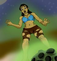 breasts drawing growth giantess black_hair color long_hair cleavage brown_eyes mini_giantess shorts dark_skin disney native top ripped_clothing bare_legs nani_pelekai bare_midriff eduartboudewijn meteor lilo_and_stitch