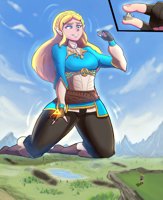 breasts drawing growth giantess mega blonde color long_hair blue_eyes handheld water castle gloves elf boots kneeling grass mountains cloud lake forest pants magic thighs outdoors sky shirt trees cliff bangs blue_shirt pointed_ears the_legend_of_zelda hair_ornament hairclip cutaway foot_prints link_(the_legend_of_zelda) princess_zelda_(the_legend_of_zelda) lamedasize