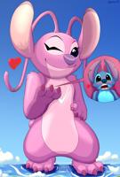 giantess furry blushing giga anthro alien water shocked island heart holding disney winking stitch cutaway duo angel_(lilo_and_stitch) lilo_and_stitch drawing color ocean zeevee