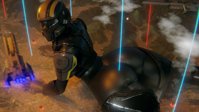 breasts giantess giga mega butt armor destruction military gloves spaceship explosion mountains clouds thighs soldiers helmet thick_thighs lasers digital_render helldivers dej_arts orbital_strike