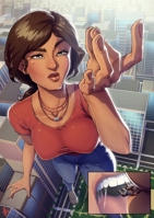 breasts drawing giantess vore city mega color large_breasts long_hair tongue handheld buildings jeans shoes brunette brown_eyes gloves ponytail boots open_mouth dangle dark_skin necklace chloe lara_croft imminent_vore tomb_raider pinched looking_at_tiny cutaway zerohour99 uncharted