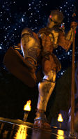 breasts giantess micro alien black_hair armor claws bra skirt sandals foot_crush looming fishnets shrunken_people mask night dreadlocks spear torch imminent_crush digital_render loincloth bare_midriff looking_at_tinies bakedalaskabigs the_predator yautja
