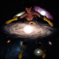breasts giantess giga space large_breasts blue_eyes cleavage brunette superhero gloves galaxy boots avengers choker costume stars digital_render cosmic_giantess janet_van_dyne marvel_comics the_wasp avengers_earths_mightiest_heroes justablenderusername