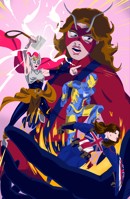 breasts drawing giantess mega color armor handheld skirt shoes brunette gloves mask pants avengers costume cape giant_girl belt hammer shield helmet thor no_background pepper_potts janet_van_dyne marvel_comics jane_foster peggy_carter captain_carter what_if eric_lee iron_woman