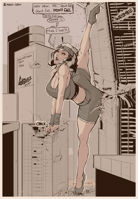 giantess yoga breasts drawing city mega monochrome large_breasts butt destruction cleavage buildings helicopter socks street shorts bus vehicles thighs milf dialogue hairband sports_bra armbands bare_legs bare_midriff godjirezarts