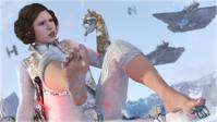 destruction breasts giantess mega handheld toes brunette brown_eyes gloves spaceship sitting foot_crush star_wars mountains snow pants dangle lasers digital_render hair_buns walker vest princess_leia leia tie_fighters star_destroyer at-at hoth notdancooper