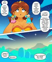 giantess breasts blonde space comic blue_eyes brunette dress cloud english night sky jewelry earrings starry_sky night_sky multiple_girls 1girl multiple_boys 2girls star_(sky) nico_neko