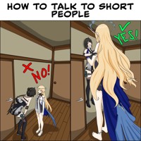 giantess breasts blonde black_hair long_hair skirt gloves shrunken_woman english thigh_highs very_long_hair multiple_girls