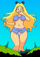 breasts drawing growth giantess panties mega upskirt blonde color long_hair butt bra skirt forest thighs alice_in_wonderland disney hair_bow trees looking_at_viewer ripped_clothing bare_legs drsgrowth bare_midriff alice