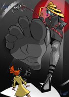 drawing giantess feet toes soles nylons looming shrunken_woman under_foot imminent_crush looming_foot galaxytrousers ghost_trick lynne beauty_(ghost_trick)