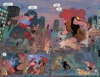 breasts drawing giantess city mega comic black_hair color large_breasts long_hair armor bridge destruction blue_eyes barefoot skirt water buildings helicopter blood smiling giganta gloves street red_hair boots muscles fighting giantesses vehicles punch skeleton tattoo costume wonder_woman bracelet dialogue tiara twilight water_tower pegasus dc_comics fists absolute_wonder_woman