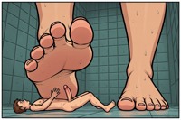 penis lying_down shrunken_man cartoon undersole under_foot foot_slave shrinking_man footjob under_toes licking_foot lying_on_floor cumshot cum_drip eret_penis cum_on_feet slavefootjob ai_art