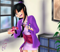 drawing giantess color handheld playful shrunken_man doll ace_attorney phoenix_wright maya_fey kogochew hand_play