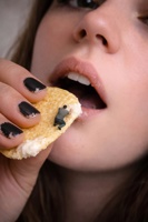 giantess vore shrunken chips sm shrunken_man cookie black_nailpolish ai_art golzar