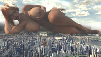 giantess nude large_breasts glasses red_hair shrunken_man digital_render curvaceous crush city mega clouds redfiredog tiny_city
