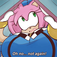 breasts drawing growth giantess color large_breasts green_eyes gloves amy_rose dress sonic_the_hedgehog hedgehog alice_in_wonderland sanone hair_bow dialogue outgrowing_room pink_skin