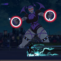 breasts drawing giantess horns tail city mega alien color large_breasts cleavage buildings red_eyes highway night thighs straddling leotard bracelet stars thick_thighs ben_10 looking_at_tiny spikes bare_legs grey_skin fists way_bad cartoon_network xlr8 necro5s
