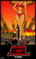 bikini breasts drawing giantess city mega color long_hair destruction toes barefoot rampage cleavage buildings fire bus london parody cartoon smoke poster thighs outdoors hands_on_hips orange_hair big_ben cracked_pavement attack_of_the_50_foot_woman powerpuff_girls bare_legs ms_bellum bare_midriff bellum bigchipher66 cartoon_network