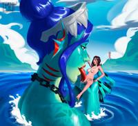 giantess bikini drawing nude pussy color tongue sex handheld toes barefoot water ocean blue_hair brunette brown_eyes lighthouse blue_skin monster mountains oral_sex chain clouds monster_girl looking_at_tiny sea_monster gills hair_bun sbtdesu undressing