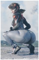breasts giantess giga city black_hair butt blue_eyes shoes gloves asian ponytail foot_crush mountains clouds crouching costume looking_behind thick_thighs digital_render spider-man marvel_comics hair_streak peni_parker marvel_rivals takagavaa