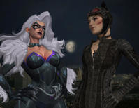 spider-man breasts giantess white_hair city mega black_hair blue_eyes claws crossover cleavage buildings green_eyes moon giantesses mask batman thighs choker costume catsuit earrings belt hands_on_hips sitting_on_building zipper thief digital_render dc_comics marvel_comics roodedude