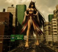 giantess destruction barefoot ai_art yoto_hime naraka_bladepoint onmyoji digital_render