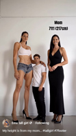 long_hair cleavage high_heels brunette dress mini_giantess muscles legs amazon shorts women standing size_comparison top looking_at_viewer bare_midriff ai_art
