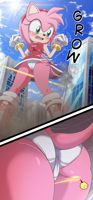 breasts drawing growth giantess panties furry blushing tail city mega upskirt comic color destruction skirt buildings green_eyes shoes sweat gloves amy_rose dress sonic_the_hedgehog hedgehog flying thighs ripped_clothing hairband looking_at_tiny thedaibijin bare_legs pink_skin cutaway yellow_skin super_sonic