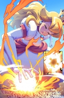 breasts drawing giantess giga tail city mega blonde color large_breasts long_hair destruction princess_peach buildings gloves red_hair dress fire crown bowser super_mario closed_eyes earrings debris spikes fireball cutaway zerohour99 Mega Destruction