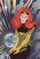 breasts drawing giantess earth giga space color long_hair green_eyes gloves red_hair thighs costume bending_down stars phoenix x-men cosmic_giantess jean_grey marvel_comics joshcornillon