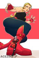 giantess drawing color boots thighs costume ant-man leaning_against helmet marvel_comics captain_marvel carol_danvers breasts blonde large_breasts long_hair butt blue_eyes gloves shrunken_man solo red_gloves acezdib