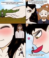 giantess drawing blushing comic black_hair skirt brunette smiling short_hair day shrunken_woman cloud english outdoors sky pointed_ears damianlix