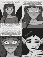 drawing blushing comic monochrome long_hair handheld shrunken_woman earrings sweet dialogue pointed_ears looing_at_tiny damianlix giantess