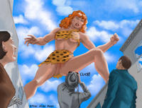 breasts drawing giantess pussy city mega upskirt color bra skirt brunette brown_eyes giganta red_hair muscles camera censored clouds hat point_of_view reporter leopard_print dc_comics looking_at_tinies nick_perks Mega