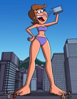 bikini breasts drawing giantess vore city mega color large_breasts swimsuit destruction blue_eyes handheld toes barefoot cleavage buildings brunette smiling short_hair mountains thighs milf earrings bare_legs fairly_odd_parents bare_midriff looking_at_tinies mass_vore mrs_turner bigchipher66 Mega Destruction Cleavage