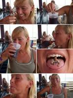 breasts vore blonde comic tongue handheld unknown_artist drink shrunken_man open_mouth source_needed looking_at_tiny ai_art Ai_art Vore