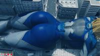 breasts giantess city large_breasts butt buildings street lying_down boots vehicles truck costume fantastic_four belt road_block thick_thighs lamppost digital_render invisible_woman marvel_comics susan_storm jessicagts marvel_rivals