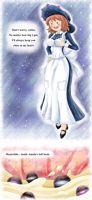 breasts drawing gentle giantess blushing space color clothed huge_breasts shoes brunette goddess milk smiling story dress galaxy maid_uniform universe flower hat apron bow dialogue stars breast_milk tera internal_view cosmic_giantess thedaibijin breast_vore cupping_breast multiverse omni amelia_bedelia