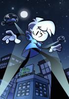 shadowmegacollection breasts drawing giantess white_hair city mega color buildings helicopter moon gloves parody video_game night stars white_skin sign cover_page spotlights Mega