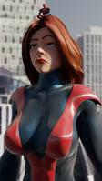 breasts giantess city mega large_breasts long_hair buildings green_eyes red_hair mask costume giant_girl looking_at_tiny digital_render mary_jane spider-man on_head marvel_comics peter_parker ci0 Mega
