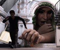 giantess vore point_of_view digital_render Vore Reaching Running_away Indoors Looking_at_tiny