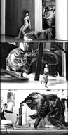 collage cat running shrunken_woman cat_6