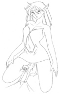 drawing insertion pussy monochrome anime elf juices kneeling shrunken_man no_background