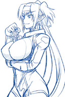 breasts drawing monochrome long_hair anime huge_breasts klan_klein shrunken_man no_background