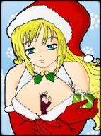 breasts blonde christmas shrunken_men men outfit