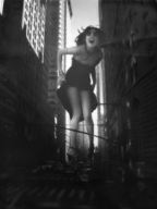 gentle giantess city monochrome black_hair cars high_heels traffic legs artistic