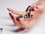 collage long_hair handheld brunette hand shrunken_woman rubber_apex