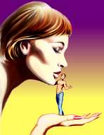 drawing gentle giantess color handheld anime short_hair shrunken_men kissing