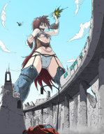 breasts drawing giantess panties city color destruction rampage helicopter anime train cruel vehicles ruins air_force ripped_clothing