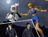 drawing giantess blonde robot anime omc muscles police_uniform uniform